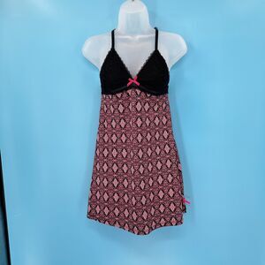 Y2K Lingerie Slip Dress Mini size‎ Small Babydoll Pink Black Lace Retro
